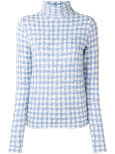 Moncler Gingham Turtleneck Sweater In Blue