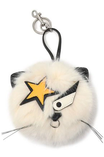 Stella Mccartney Woman Silver-tone, Leather And Faux Fur Keychain White