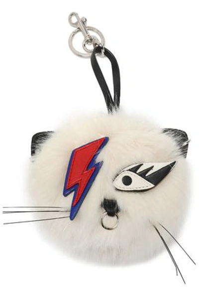 Stella Mccartney Woman Silver-tone, Leather And Faux Fur Keychain White