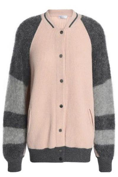 Brunello Cucinelli Woman Bead-embellishe Cashmere Cardigan Pastel Pink