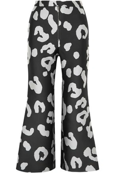 Merchant Archive Cropped Leopard-jacquard Flared Trousers In Black