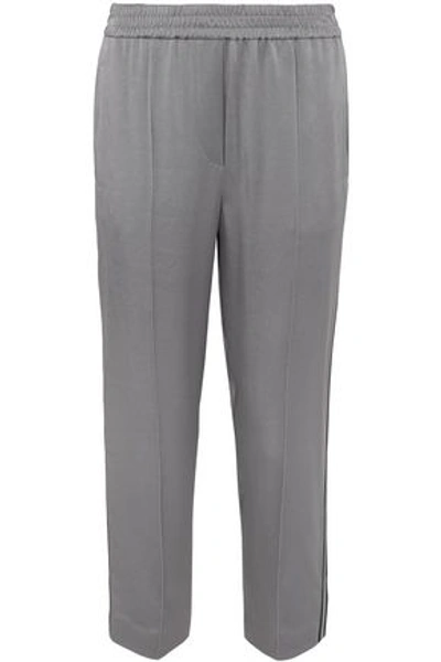 Brunello Cucinelli Woman Cropped Satin Track Pants Gray