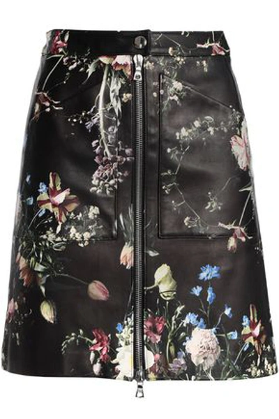 Adam Lippes Woman Floral-print Leather Mini Skirt Black