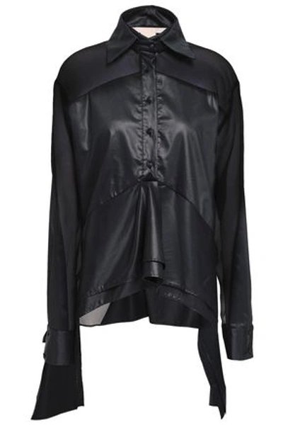 Antonio Berardi Asymmetric Organza And Cotton-poplin Shirt In Black