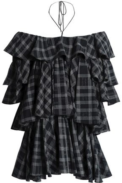 Tome Off-the-shoulder Checked Tiered Cotton Top In Black