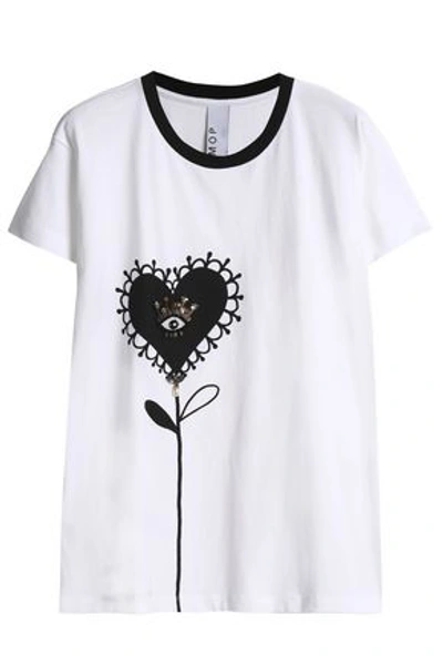 Mother Of Pearl Woman Embellished Printed Cotton-jersey T-shirt Off-white