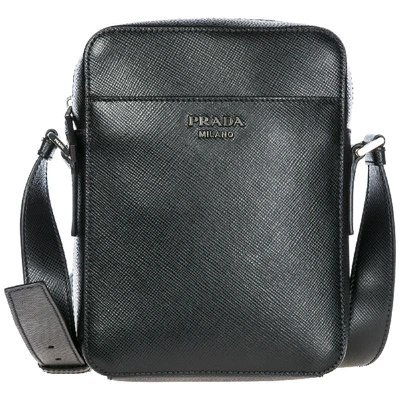 Prada Men's Leather Cross-body Messenger Shoulder Bag In Black