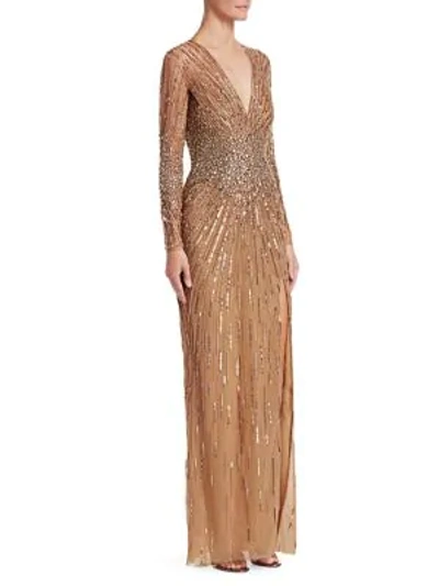Zuhair Murad Plunge Embroidered Gown In Gold