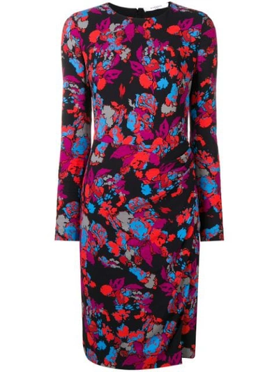 Givenchy Long-sleeve Ruched Waist Floral Print Dress In Multicolor