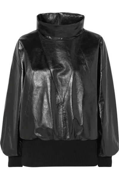 Givenchy Glossed-leather And Ribbed Wool-blend Track Top In Black