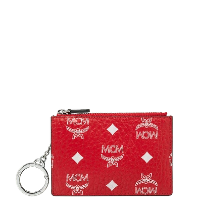 Mcm Key Pouch In White Logo Visetos In White Logo Viva Red