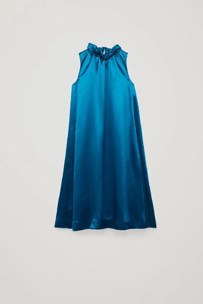 Cos Frill-neck A-line Satin Dress In Turquoise