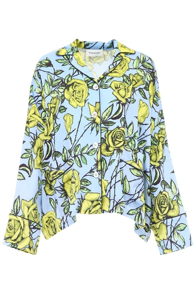 Scrambled Ego Pyjama Shirt With Roses Print In Light Blue Lemon