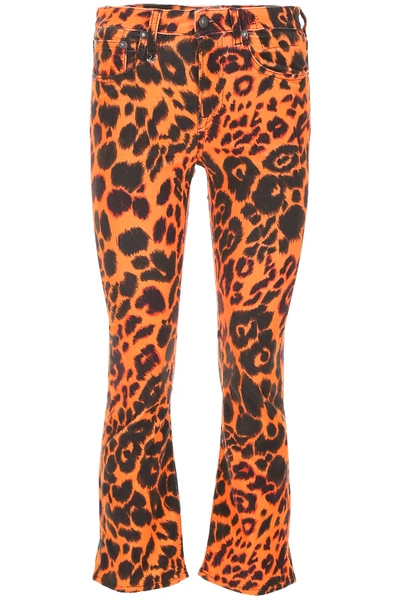 R13 Leopard Printed Kick Flare Jeans In Orange,black