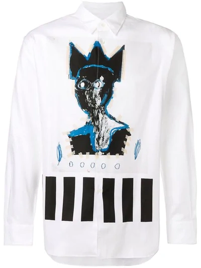 Comme Des Garçons Shirt Basquiat Printed Herringbone Shirt In White