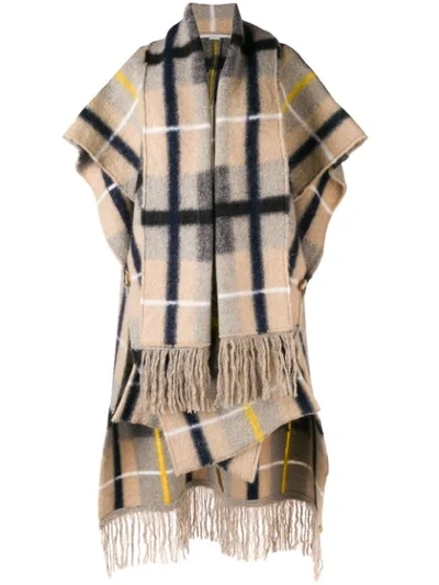 Stella Mccartney Alpaca Mohair Scarf Cape In Beige,black,yellow