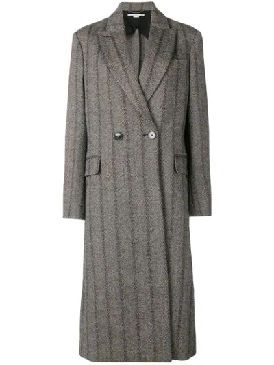 Stella Mccartney Oversized Herringbone Wool Coat In Black Grey