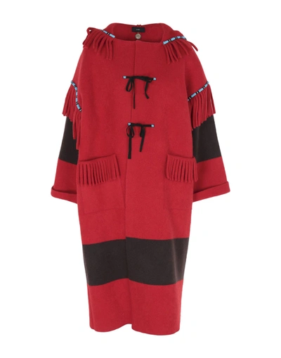 Alanui Felt Coat With Embroidery In Red Multi (red)