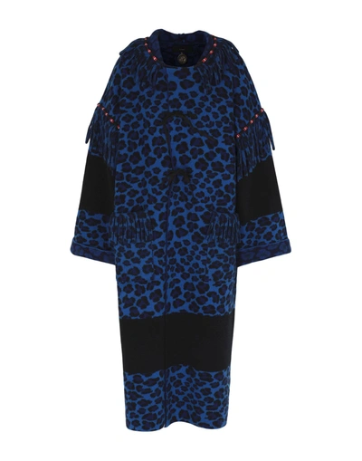 Alanui Leopard-printed Felt Coat In Blue