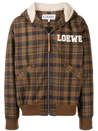 Loewe Embroidered Tartan Bomber Jacket In Brown
