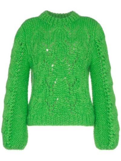 Ganni Julliard Mohair And Wool-blend Sweater In Classic Green