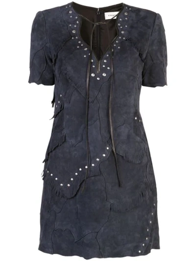 Coach Studded Patchwork Suede Short Dress In Blue