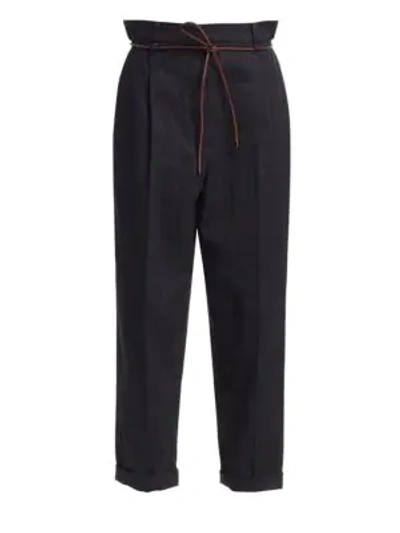 Brunello Cucinelli Mid-rise Cotton-linen Chevron Straight-leg Pants In Black