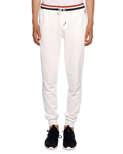 Moncler Men's Lounge Pants With Tricolor Trim In White