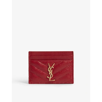 Saint Laurent Quilted Cardholder In Bandana Red