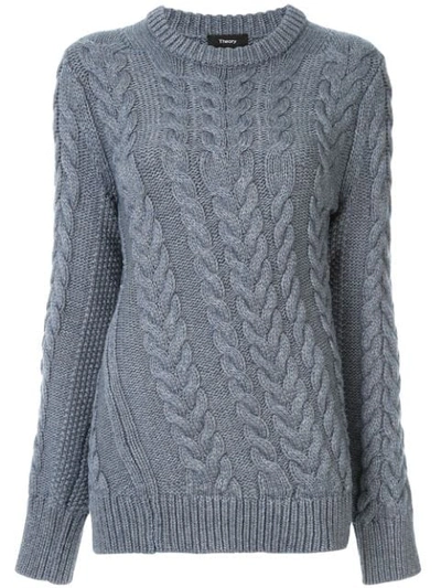Theory Twisting Cable Crewneck Sweater In Denim