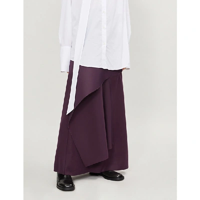 Yang Li Frayed Asymmetric Wool Maxi Skirt In Dark Purple