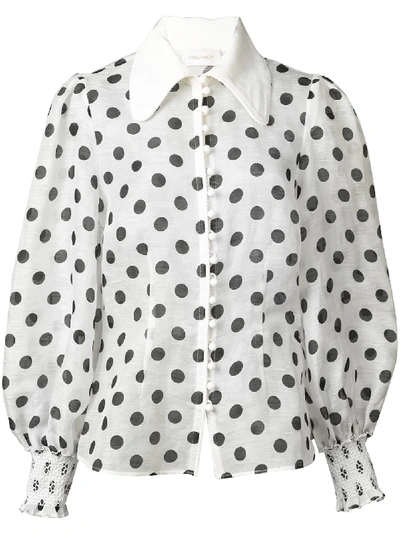 Zimmermann Corsage Polka Dot Linen And Silk-blend Blouse In White