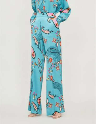 Etro Paisley-print High-rise Wide Satin Trousers In Light Blue