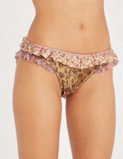 Zimmermann Juniper Ruched Zebra-print Bikini Bottoms In Spliced