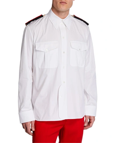 Calvin Klein 205w39nyc Men's Flap-pocket Shirt With Two-tone Epaulets In White