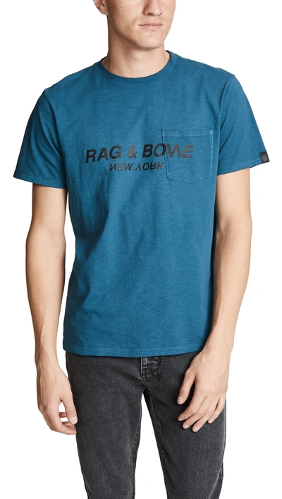 Rag & Bone Men's Garment-dyed Pocket T-shirt With Logo In Stone Blue