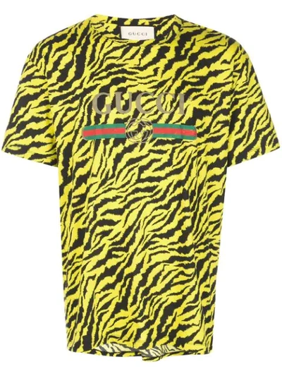 Gucci Tiger-print Cotton-jersey T-shirt In Yellow