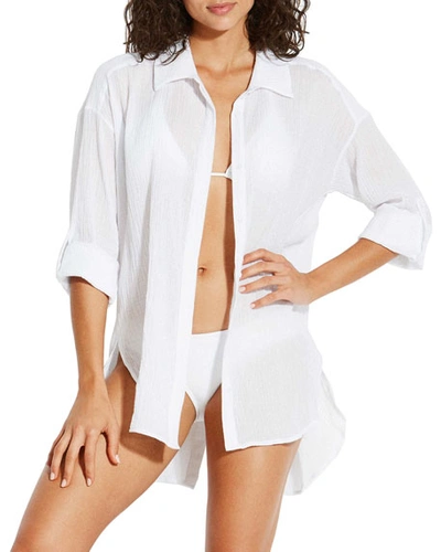 Seafolly Classic Button-back Cotton Beach Shirt In White