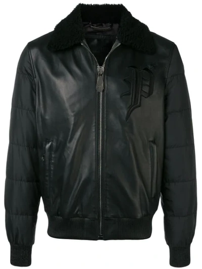 Philipp Plein Leather Padded Jacket In Black