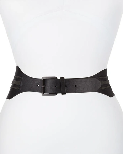 Brunello Cucinelli Wide Monili-striped Leather Belt In Black