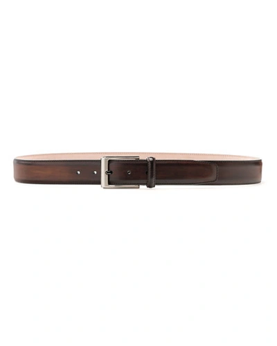 Magnanni Men's Manchester Square-buckle Leather Belt In Medium Brown