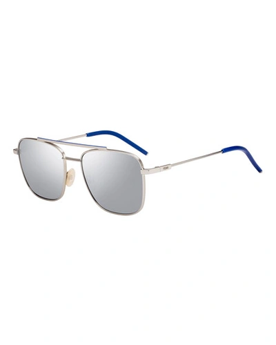 Fendi Men's Square Metal Navigator Sunglasses - Mirrored Lenses In Silver