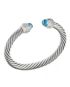 David Yurman Cable Bracelet With Blue Topaz & Diamonds In Blue/silver