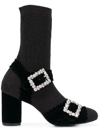 Suecomma Bonnie Ankle Strap Sock Boots In Black