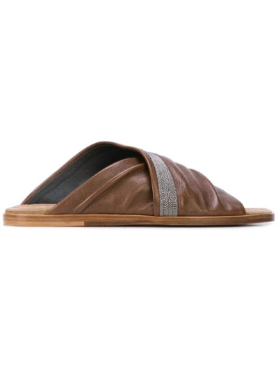 Brunello Cucinelli Leather Crisscross Sandals In Brown