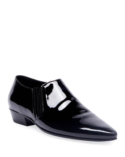 Saint Laurent Men's Patent Leather Cropped Booties In Black