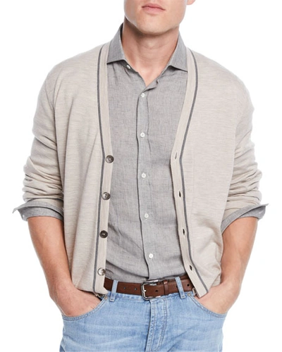 Brunello Cucinelli Men's Button Stripe Cardigan In Gray