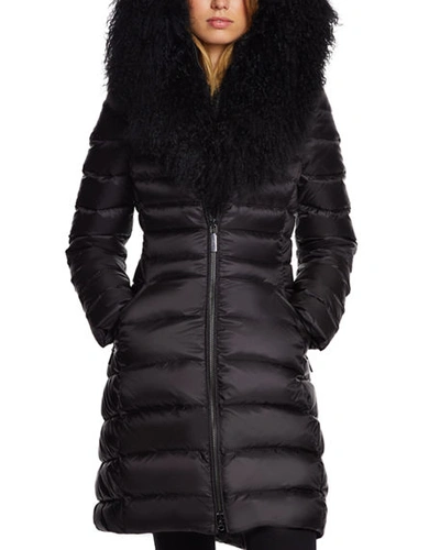 Dawn Levy Camile Mongolian-trim Fitted Puffer Jacket In Black