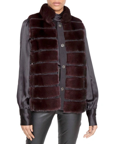 Norman Ambrose Horizontal Quilted Mink Fur Vest In Purple