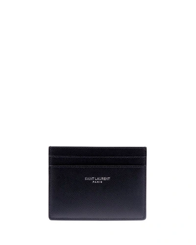 Saint Laurent Men's Classic Pebbled Leather Card Case In Black